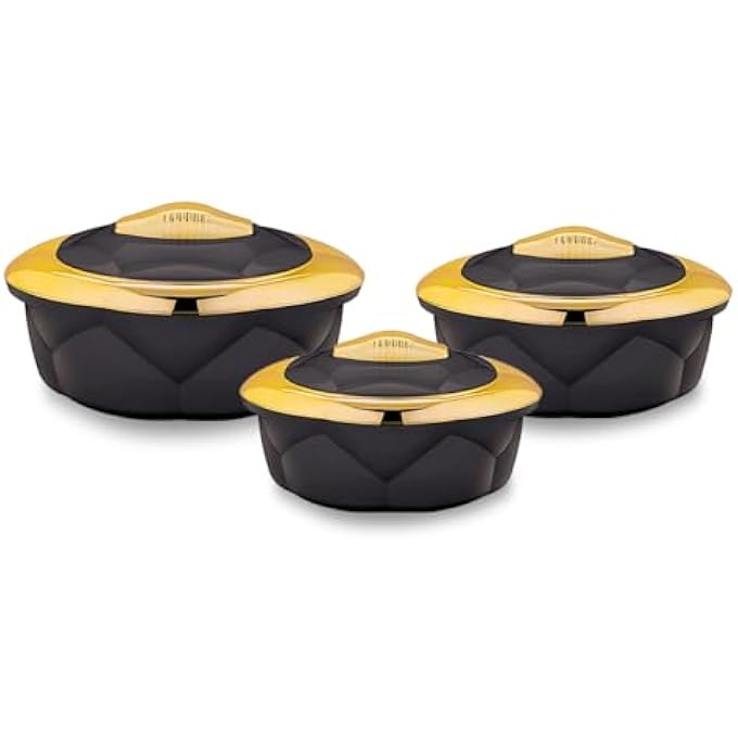 ريحني طقم Axis Allure 3 قطعات، وعاء ساخن معزول للغاية مع غلاف داخلي من الفولاذ المقاوم للصدأ طبق تخزين الطعام بأغطية يحافظ على الطعام ساخنا وباردا لساعات أسود 12L22L32L - Image 1