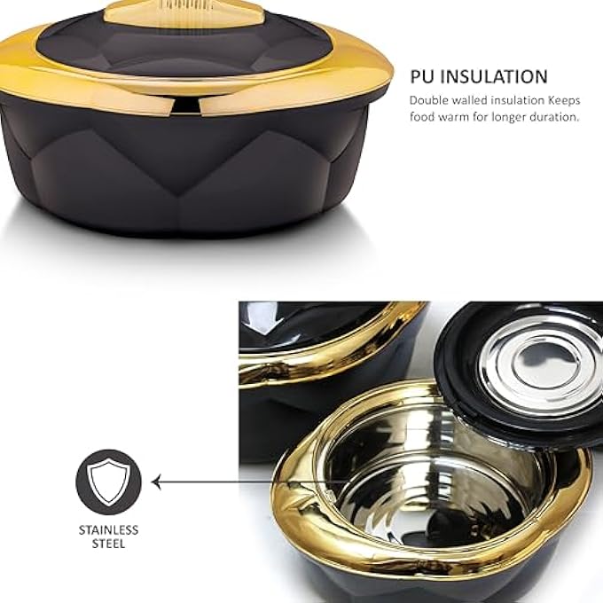 ريحني طقم Axis Allure 3 قطعات، وعاء ساخن معزول للغاية مع غلاف داخلي من الفولاذ المقاوم للصدأ طبق تخزين الطعام بأغطية يحافظ على الطعام ساخنا وباردا لساعات أسود 12L22L32L - Image 4