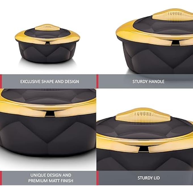 ريحني طقم Axis Allure 3 قطعات، وعاء ساخن معزول للغاية مع غلاف داخلي من الفولاذ المقاوم للصدأ طبق تخزين الطعام بأغطية يحافظ على الطعام ساخنا وباردا لساعات أسود 12L22L32L - Image 2