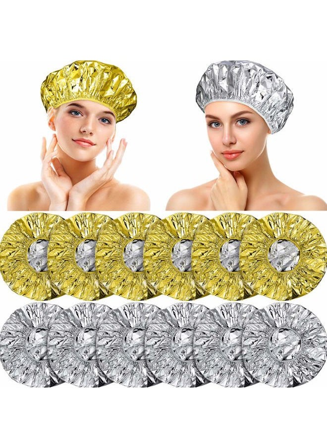 WILLBOND 12 Pieces Deep Conditioning Caps Aluminum Foil Reusable Hair Processing Hair Coloring Shower Caps for Home Salon Use(12 Inch,Golden, Silvery)  - Image 1