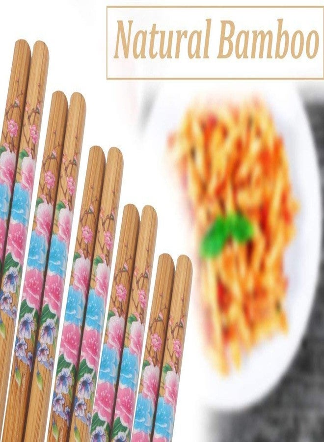 ikis Designer Natural Round Bamboo Reusable Chopsticks, Size 9.5 Inch (Color and Design May Vary) (Pack of 10 Pairs) - Image 2