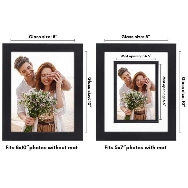 Americanflat 8x10 Picture Frame with Decorative Inner Mat Accent - Displays 5x7 Photos with Mat or 8x10 Without - Veranda Collection - Black Statement Frame with Shatter-Resistant Glass - Image 2