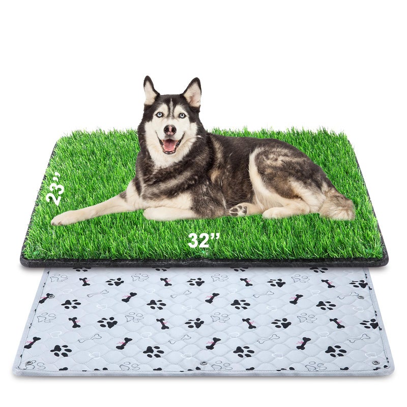 Dog Grass Mat with Pee Pad 3223 Medium Dog Litter Box Indoor Artificial Turf Grass Porch Waterproof Patio Potty Tray for Doggie Reusable Washable Pads and Lawn for Replacement for Puppy Training