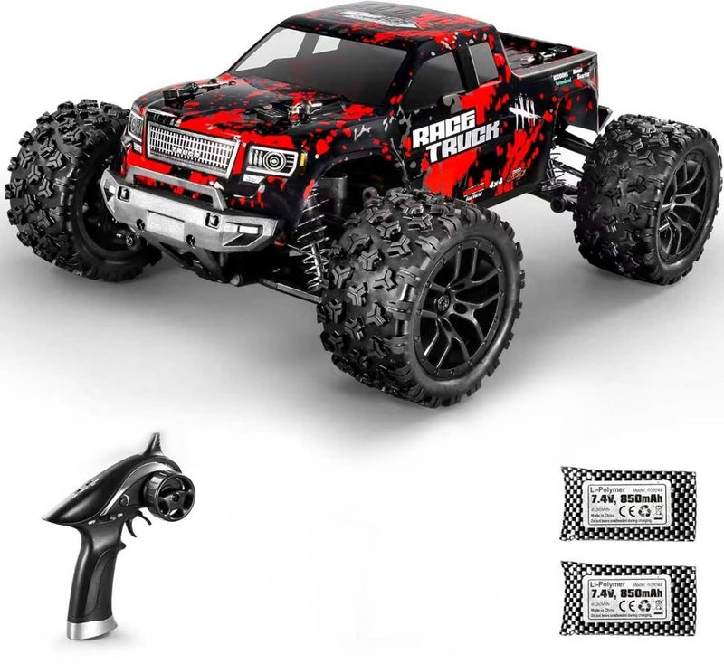 HAIBOXING سيارة هايبكسينغ RC بجودة 1:18 لجميع التضاريس بسرعة 36 كم/س، مركبة كهربائية 4WD، جهاز تحكم راديو بتردد 2.4 جيجاهرتز، تشمل بطاريتين وشاحن، شاحنة مقاومة للماء (حمراء) - Image 1