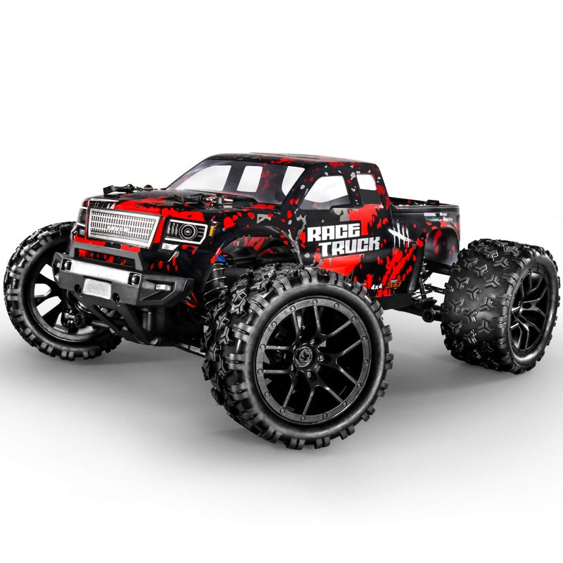 HAIBOXING سيارة هايبكسينغ RC بجودة 1:18 لجميع التضاريس بسرعة 36 كم/س، مركبة كهربائية 4WD، جهاز تحكم راديو بتردد 2.4 جيجاهرتز، تشمل بطاريتين وشاحن، شاحنة مقاومة للماء (حمراء) - Image 3