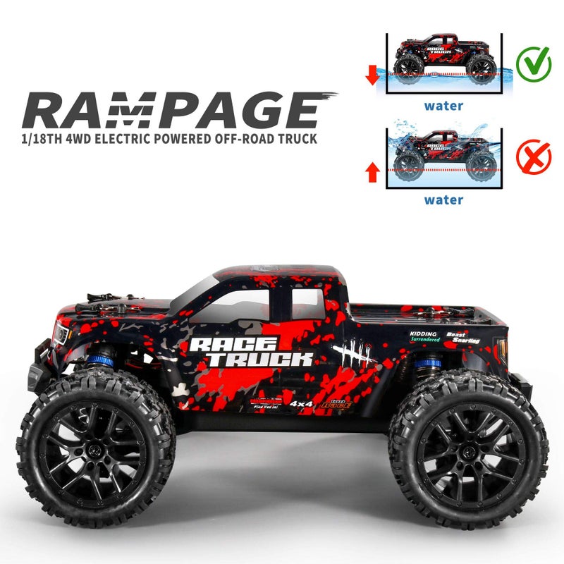 HAIBOXING سيارة هايبكسينغ RC بجودة 1:18 لجميع التضاريس بسرعة 36 كم/س، مركبة كهربائية 4WD، جهاز تحكم راديو بتردد 2.4 جيجاهرتز، تشمل بطاريتين وشاحن، شاحنة مقاومة للماء (حمراء) - Image 5