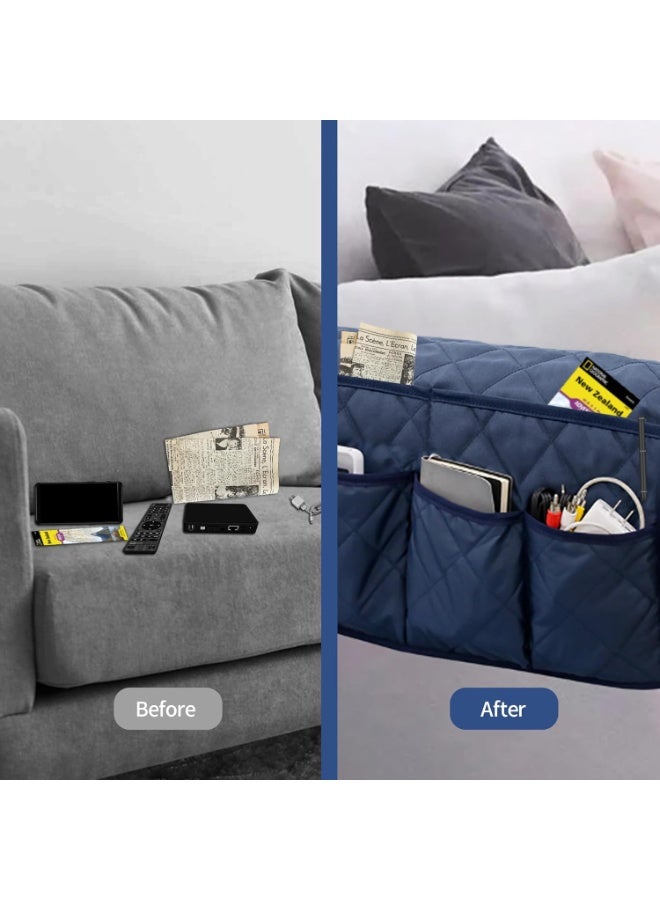 NANAO Armchair Caddy, Waterproof Sofa Armrest Organizer, Non Slip Recliner Organizer, Remote Holder for Recline, Recliner Caddy with 14 Pockets Storage for TV Remote, Phone, Magazine (Blue) - Image 4