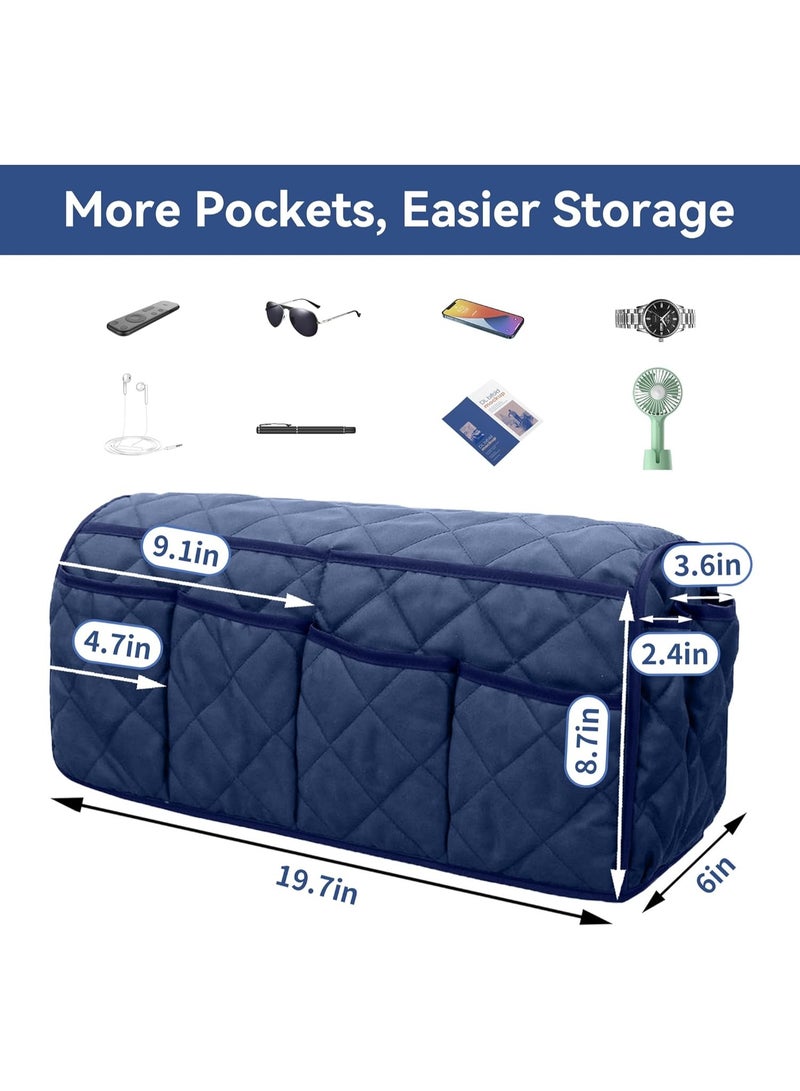 NANAO Armchair Caddy, Waterproof Sofa Armrest Organizer, Non Slip Recliner Organizer, Remote Holder for Recline, Recliner Caddy with 14 Pockets Storage for TV Remote, Phone, Magazine (Blue) - Image 3