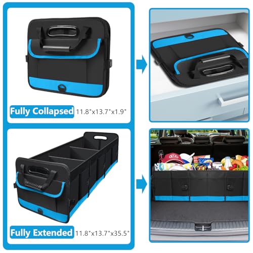 AOPHY Trunk Organizer for Car, Car Storage Organizer with 2 adjustable straps, 95L Large Capacity Cargo Organizer for Suv, Truck, Sedan, Waterproof Portable Car Organizers for Women Men（Blue） - Image 2