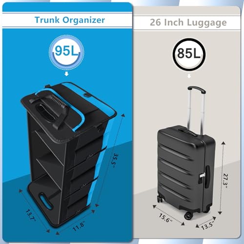 AOPHY Trunk Organizer for Car, Car Storage Organizer with 2 adjustable straps, 95L Large Capacity Cargo Organizer for Suv, Truck, Sedan, Waterproof Portable Car Organizers for Women Men（Blue） - Image 3