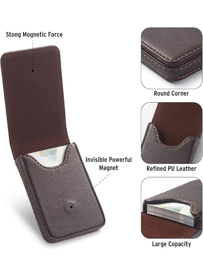 Ocadux Leather business card holder case for men and women pocket wallet name card case with magnetic closure holds 25 cards - Image 2