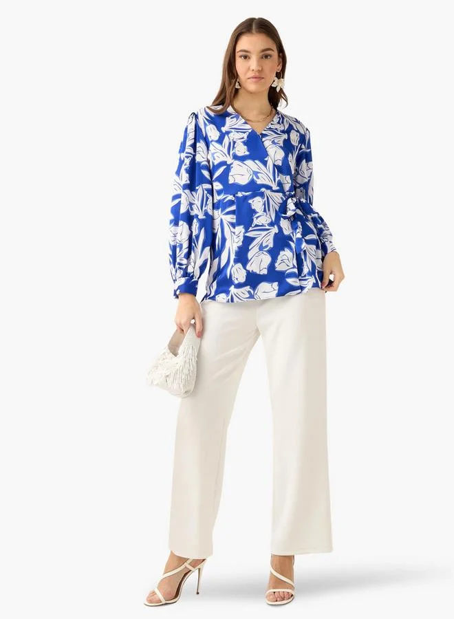 Iconic Iconic Wrap Top with Floral Print