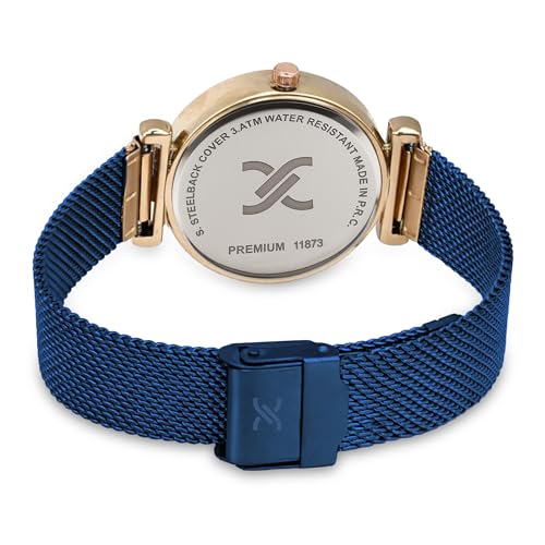 Daniel Klein Analog Blue Round Dial Rose Gold Case Blue Mesh Strap Stone-Studded Water-Resistant Wrist Watch for Women Girls, Ladies DK11873-7 - Image 5