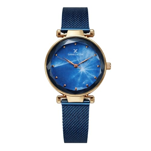 Daniel Klein Analog Blue Round Dial Rose Gold Case Blue Mesh Strap Stone-Studded Water-Resistant Wrist Watch for Women Girls, Ladies DK11873-7 - Image 1