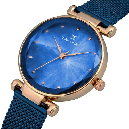 Daniel Klein Analog Blue Round Dial Rose Gold Case Blue Mesh Strap Stone-Studded Water-Resistant Wrist Watch for Women Girls, Ladies DK11873-7 - Image 3