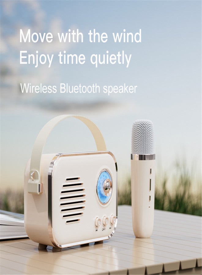 Retro mini speaker portable wireless Bluetooth speaker microphone outdoor karaoke all-in-one machine mini HIFI subwoofer small speaker gift ornament - Image 2