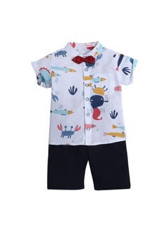 Hopscotch Hopscotch Boys Cotton Animal Print Shirt And Shorts Set In White Color For Ages 3-4 Years (HSP-3964138)  - Image 1