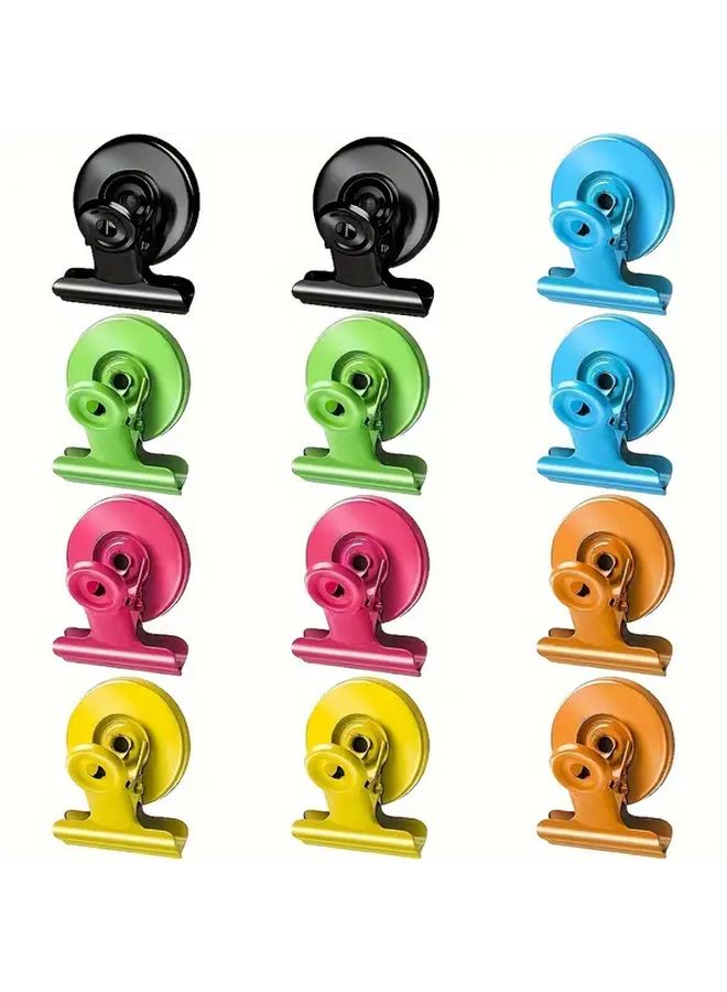 12 Random Colors Magnetic Clips Heavy Duty Metal Hooks for Photos Whiteboards Lockers Office Home Display - Image 1