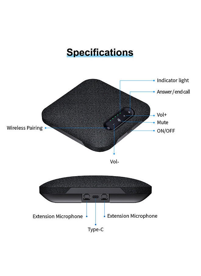 Generic - Desktop USB Wireless BT Conference Speakerphone Built-in 4 Microphones Hi-Fi Speaker 2 Extension Mic 360° Voice Pickup Noise Canceling Function - Image 1