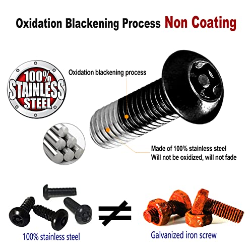 Aootf Black Anti Theft License Plate Screws- Stainless Steel Rustproof Security Bolts Fasteners for Front Rear Car Tag Mount- M6 (1/4") Locking Hardware, with Matte Caps Inserts Nuts, Rattle Proof Pad - Image 2