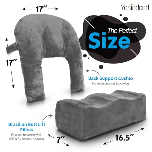 YESINDEED Brazilian Butt Lift Pillow + Back Support – Dr. Approved BBL Foam Pillow Set with Carry Bag, Comfortable & Firm Recovery Cushion for Post Surgery Sitting Relief, Lightweight & Portable, Grey - Image 4