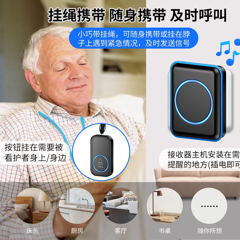 Wireless Doorbell for Elderly Care, Remote Call Button, 300m Range - Image 3