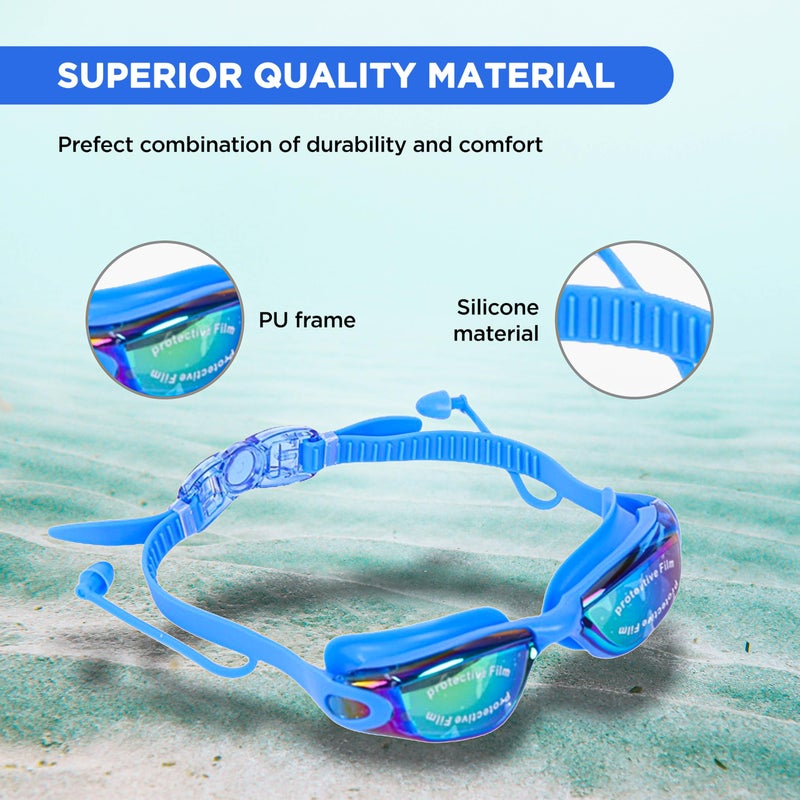 Endless EL1005 Stylish Swimming Goggle with Anti-Fog and UV Protection | Blue | Attached Ear Buds and Adjustable Strap | Soft Silicone Gasket for Leak Proof | With Hard Case - Image 3