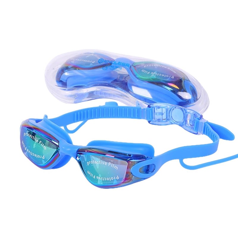 Endless EL1005 Stylish Swimming Goggle with Anti-Fog and UV Protection | Blue | Attached Ear Buds and Adjustable Strap | Soft Silicone Gasket for Leak Proof | With Hard Case - Image 1