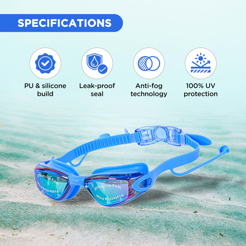 Endless EL1005 Stylish Swimming Goggle with Anti-Fog and UV Protection | Blue | Attached Ear Buds and Adjustable Strap | Soft Silicone Gasket for Leak Proof | With Hard Case - Image 2