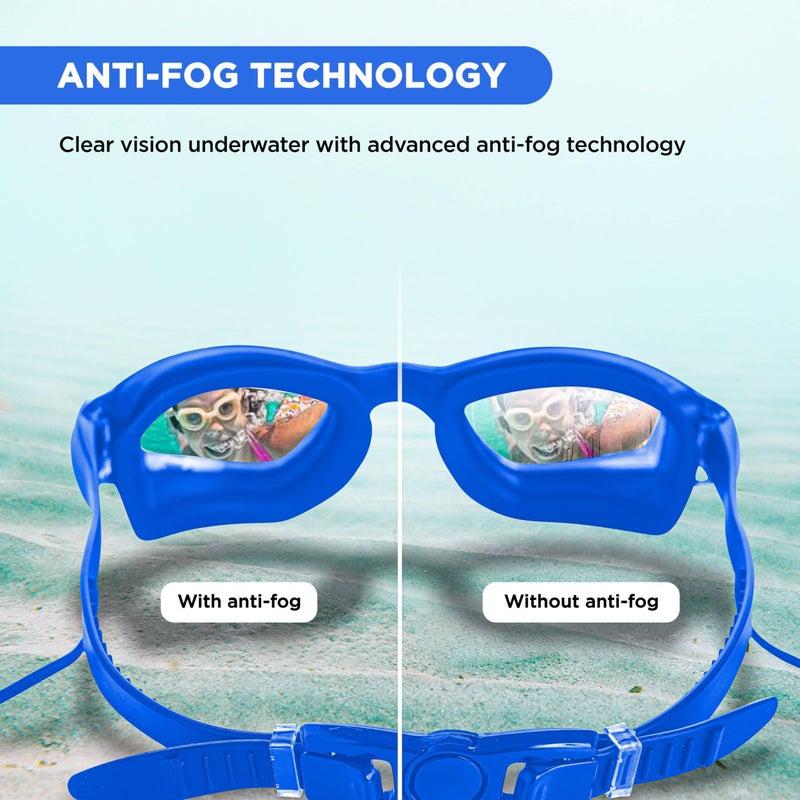 Endless EL1005 Stylish Swimming Goggle with Anti-Fog and UV Protection | Blue | Attached Ear Buds and Adjustable Strap | Soft Silicone Gasket for Leak Proof | With Hard Case - Image 4