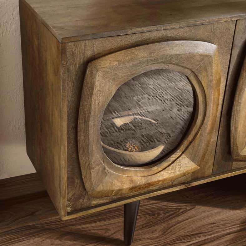 Pan Home خزانة جانبية طبيعية ورمادية مع مرآة - Image 5