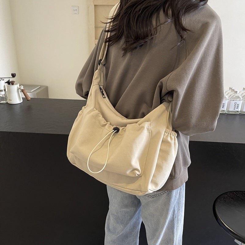 Korean Fashion Nylon Crossbody Bag 2024 New Ruffled Shoulder Bag Large Capacity Solid Color - Image 1