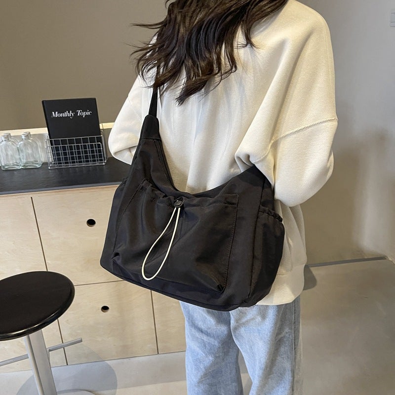 Korean Fashion Nylon Crossbody Bag 2024 New Ruffled Shoulder Bag Large Capacity Solid Color - Image 4
