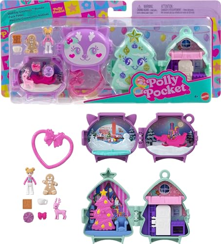 Polly Pocket مجموعة ألعاب بولي بوكيت المصغرة القابلة للتكديس لعطلة مع دمى ميكرو وإكسسوارات حيوانات أليفة ولعبة سفر مع مشبك - Image 1