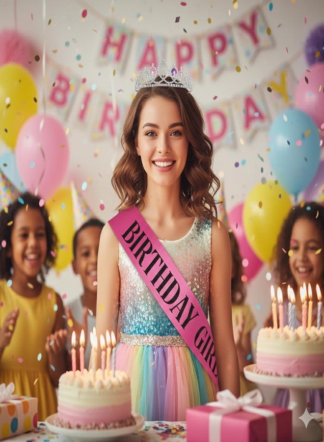 Bakers Brisk أحدث طقم وشاح وتاج أنيق لعيد ميلاد الفتاة - عبوة من قطعتين | تاج ملكة عيد الميلاد | هدايا عيد ميلاد لأفضل صديقة، أخت، مراهقة | زينة عيد ميلاد (ساتان ماجنتا) - Image 3