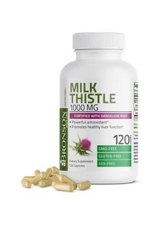 Bronson Milk Thistle 1000mg Silymarin Marianum & Dandelion Root Liver Health Support, Antioxidant Support, Detox, 120 Capsules  - Image 1