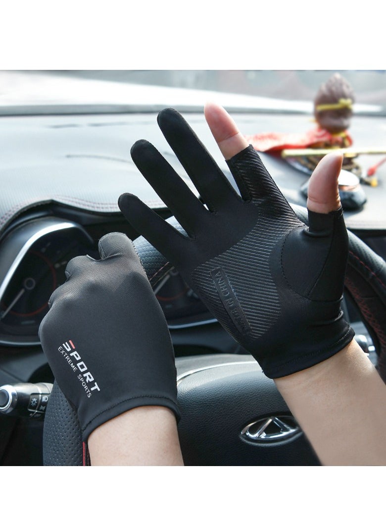 Generic Men's Gloves,Driving Gloves,Ice Silk Non-Slip Gloves,Breathable Thin High Elasticity Anti-UV Protection Gloves,Outdoor Sports Driving Riding Touch Screen Gloves, Gray  - Image 4