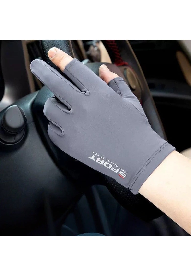 Generic Men's Gloves,Driving Gloves,Ice Silk Non-Slip Gloves,Breathable Thin High Elasticity Anti-UV Protection Gloves,Outdoor Sports Driving Riding Touch Screen Gloves, Gray  - Image 1