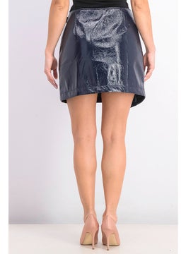 MANGO Women Vinyl Wrap Skirt, Navy  - Image 3