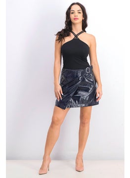 MANGO Women Vinyl Wrap Skirt, Navy  - Image 4