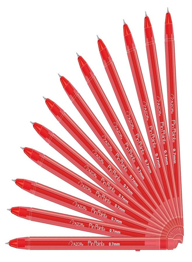 AZOR Pin Point Red Fine Point Writing 0.7mm Pens Ballpoint Pens - Pack of 12 - Image 1
