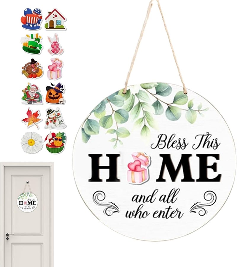 Welcome Entry Display, Seasonal Decor Board, 12 Inch Wooden Interchangeable Sign, with Replaceable Icon Accents, for Front Porch Patio Garden, with Farmhouse Apartment Holiday Styling - Image 1