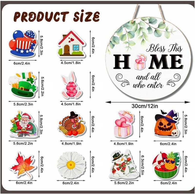 Welcome Entry Display, Seasonal Decor Board, 12 Inch Wooden Interchangeable Sign, with Replaceable Icon Accents, for Front Porch Patio Garden, with Farmhouse Apartment Holiday Styling - Image 3