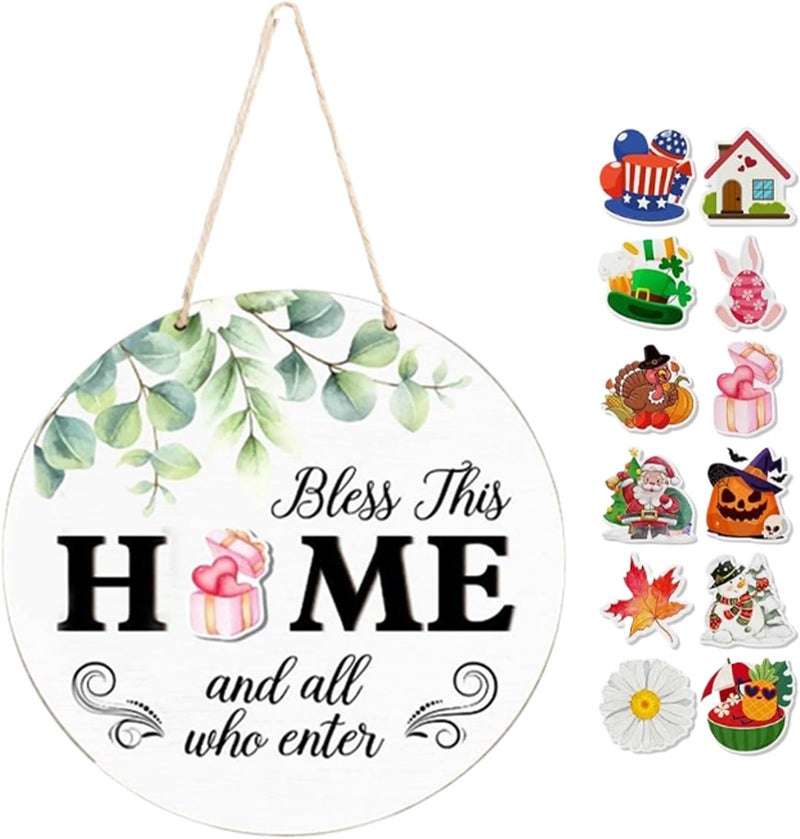 Welcome Entry Display, Seasonal Decor Board, 12 Inch Wooden Interchangeable Sign, with Replaceable Icon Accents, for Front Porch Patio Garden, with Farmhouse Apartment Holiday Styling - Image 5