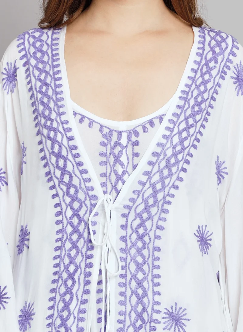 Alaya Hand Embroidered Chikankari Modal Kaftan-AL3605
