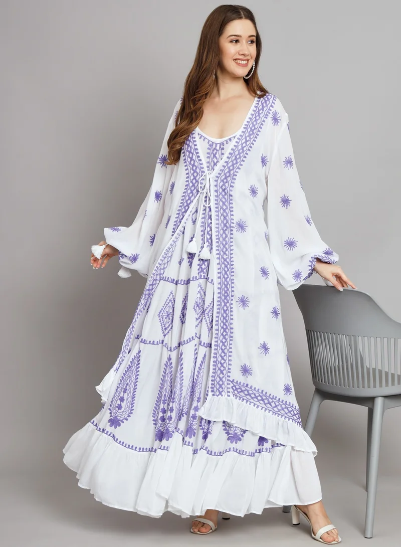 Alaya Hand Embroidered Chikankari Modal Kaftan-AL3605