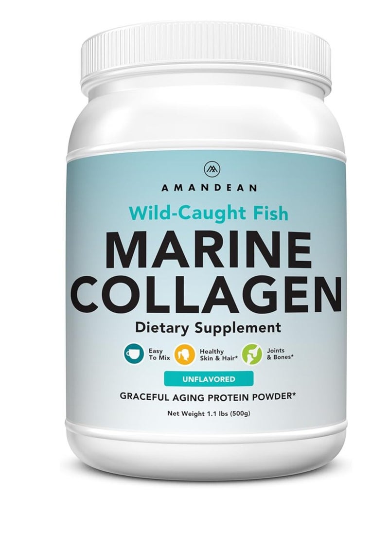 AMANDEAN - Premium Anti-Aging Marine Collagen Peptides Powder Unflavored 1.1lbs 500g - Image 1