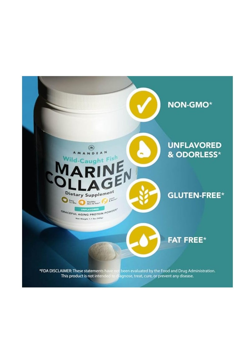 AMANDEAN - Premium Anti-Aging Marine Collagen Peptides Powder Unflavored 1.1lbs 500g - Image 1