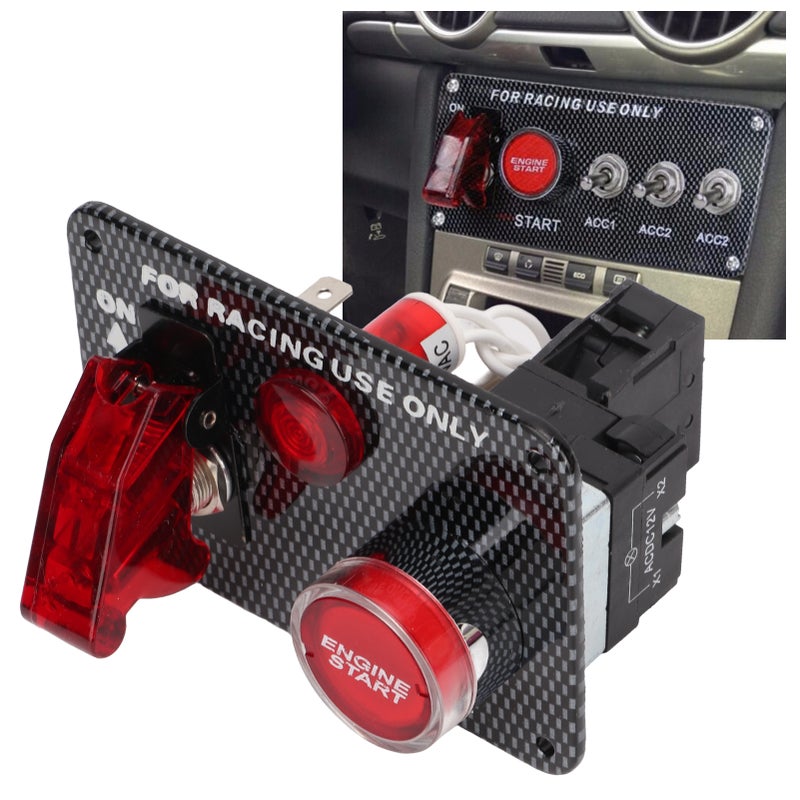 Ignition Switch Panel Kit 12V 40A Carbon Fiber Racing Style Aluminum Alloy Universal for Automobile - Image 3