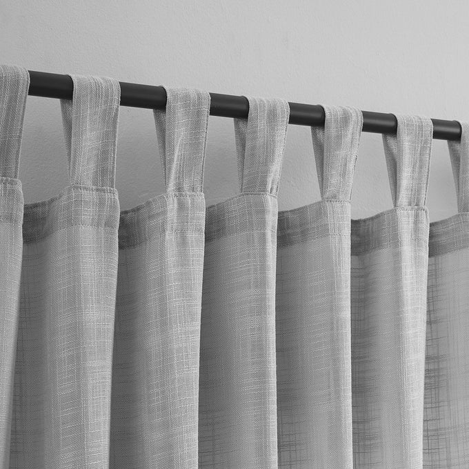 GREY LINEN SEMI SHEER CURTAINS TAB TOP LIGHT FILTERING ELEGANT CURTAINS DRAPES FOR LIVING ROOM 52 X 96 INCHES LONG SET OF 2 PANELS